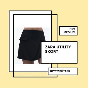 Zara - Wrap Front Flap Skort - Black - Size Small - Brand New with Tags